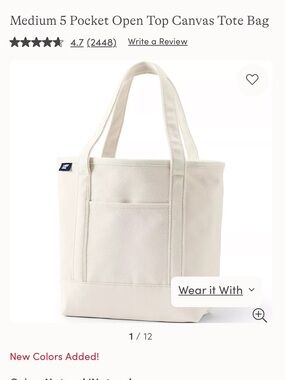 Lands' End Natural Canvas Tote with Front Pocket